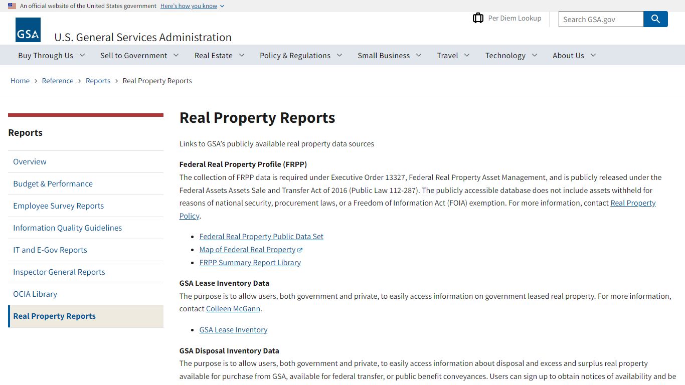 Real Property Reports | GSA